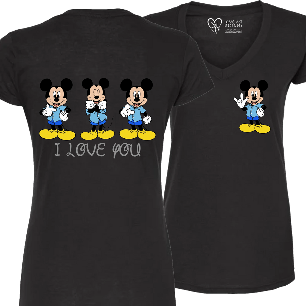 Mickey ILY I Love You V-Neck T-Shirt (WOMEN)