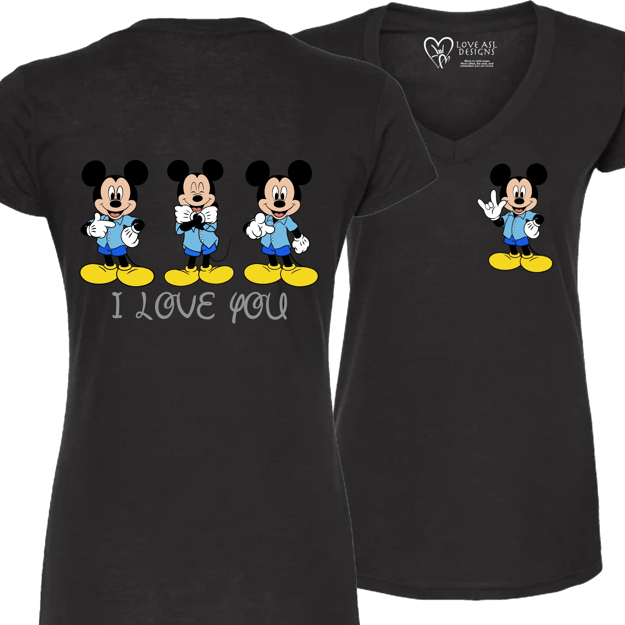 Mickey ILY I Love You V-Neck T-Shirt (WOMEN)