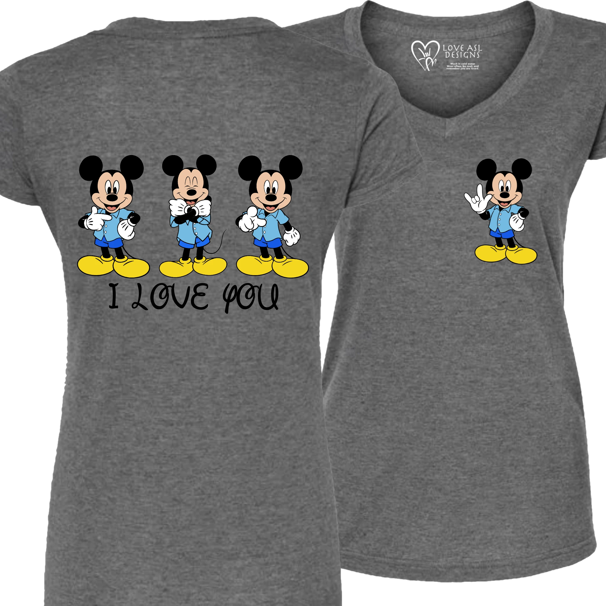 Mickey ILY I Love You V-Neck T-Shirt (WOMEN)