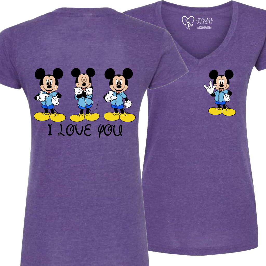 Mickey ILY I Love You V-Neck T-Shirt (WOMEN)