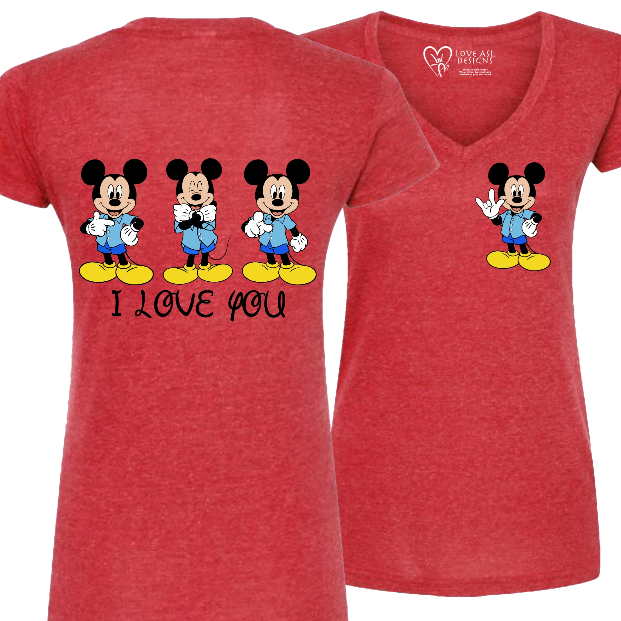 Mickey ILY I Love You V-Neck T-Shirt (WOMEN)