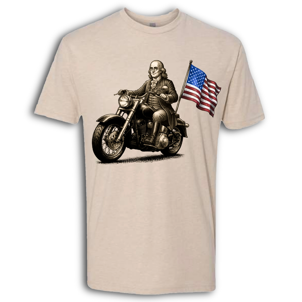 Benjamin Franklin on a Motorcycle