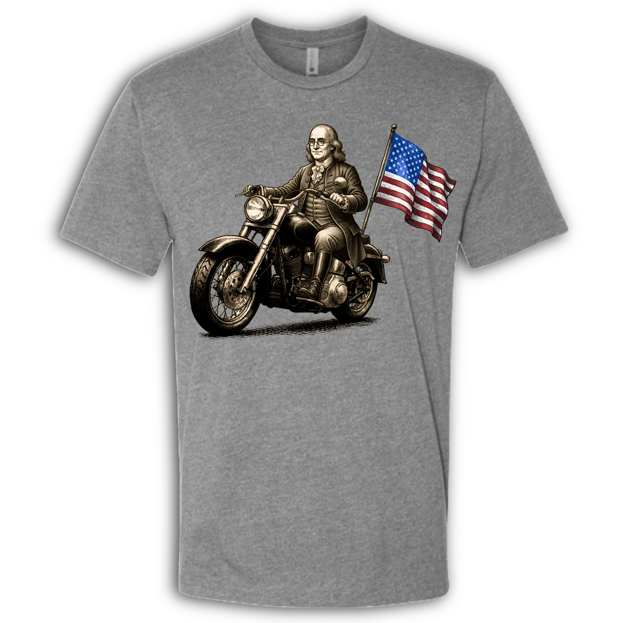 Benjamin Franklin on a Motorcycle