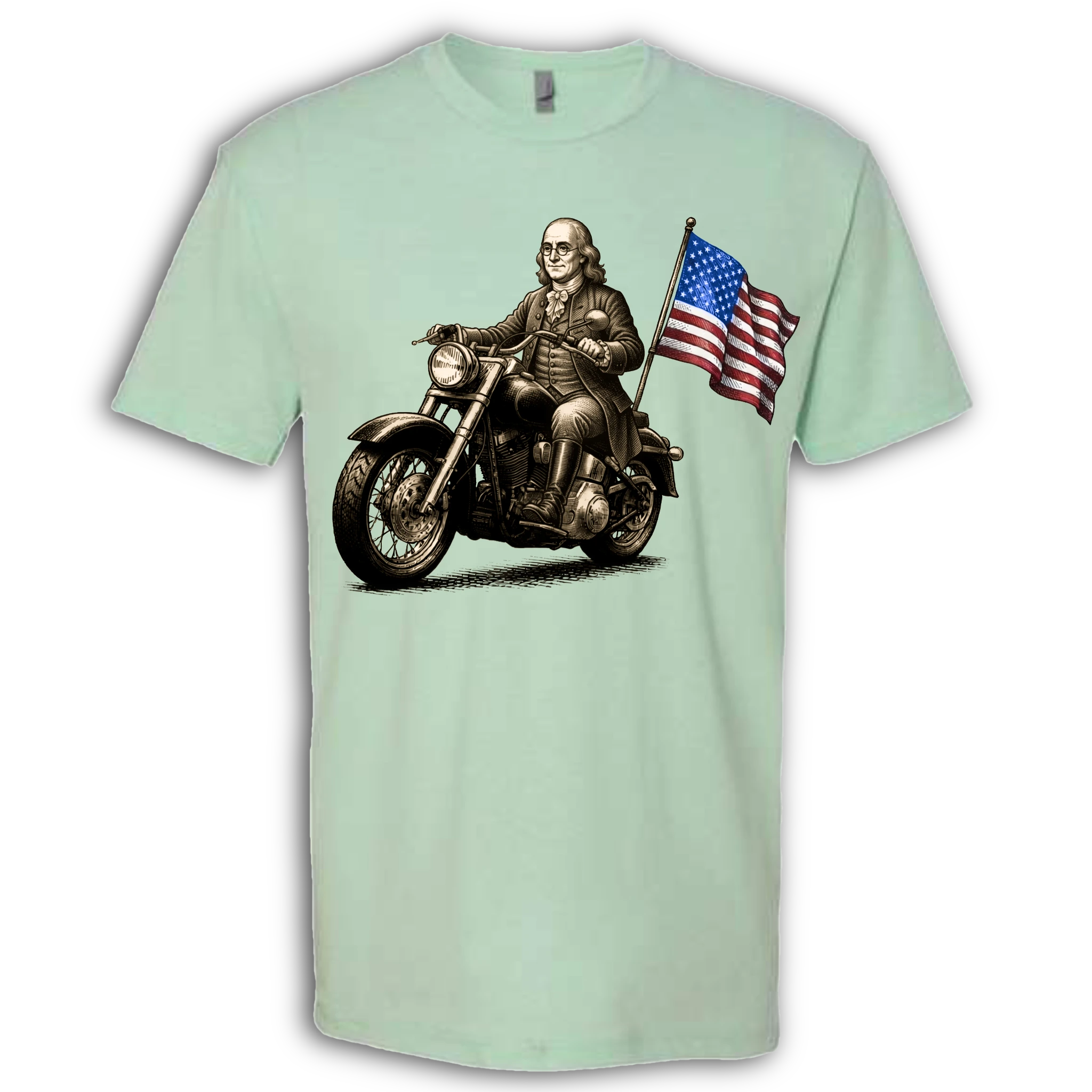 Benjamin Franklin on a Motorcycle