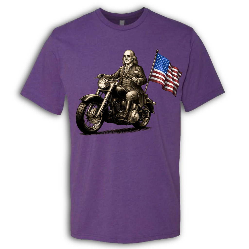Benjamin Franklin on a Motorcycle