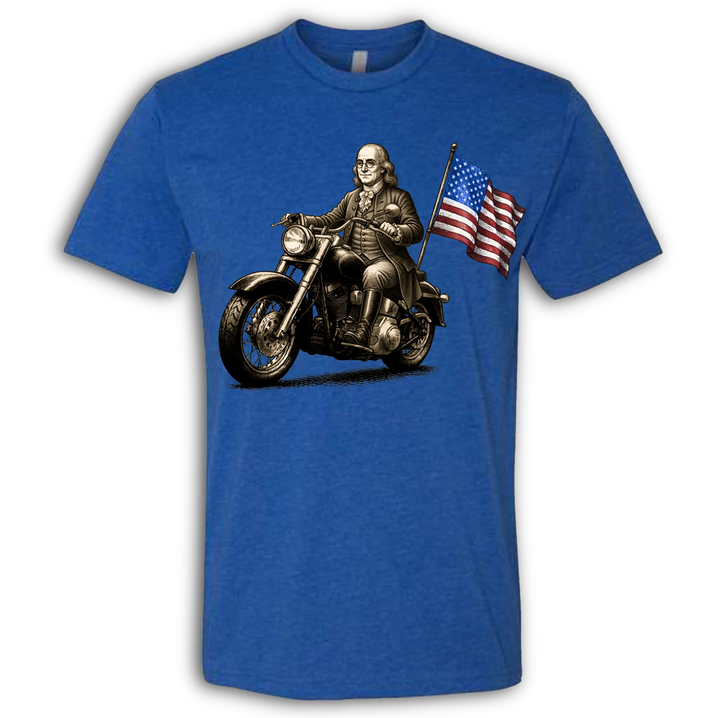Benjamin Franklin on a Motorcycle