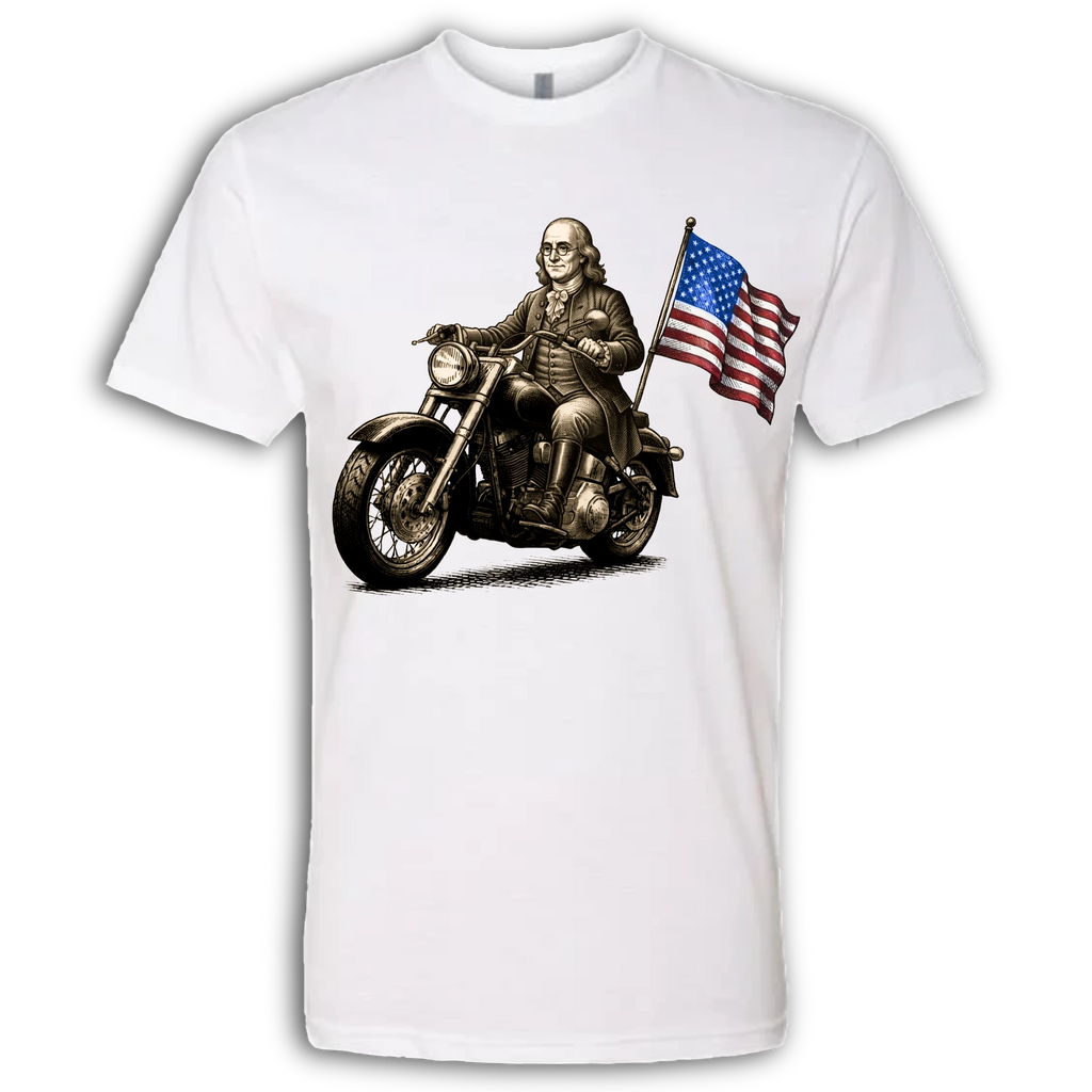 Benjamin Franklin on a Motorcycle
