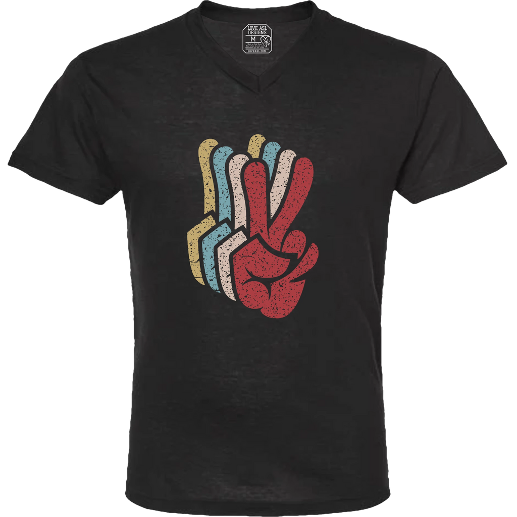 Peace SIgn Hands Layered V-Neck T-Shirt (MEN)