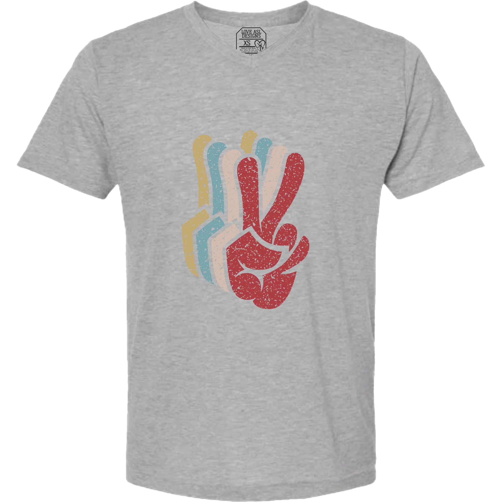 Peace SIgn Hands Layered V-Neck T-Shirt (MEN)