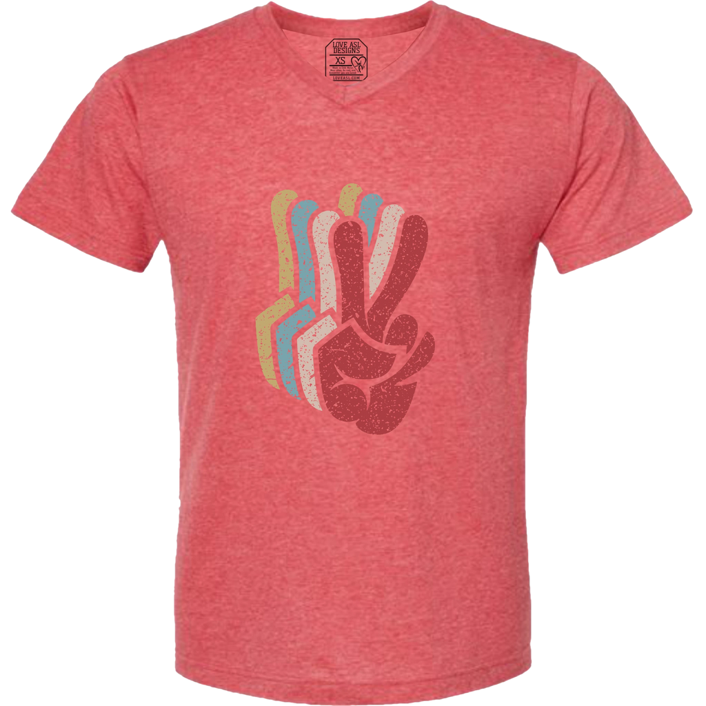 Peace SIgn Hands Layered V-Neck T-Shirt (MEN)