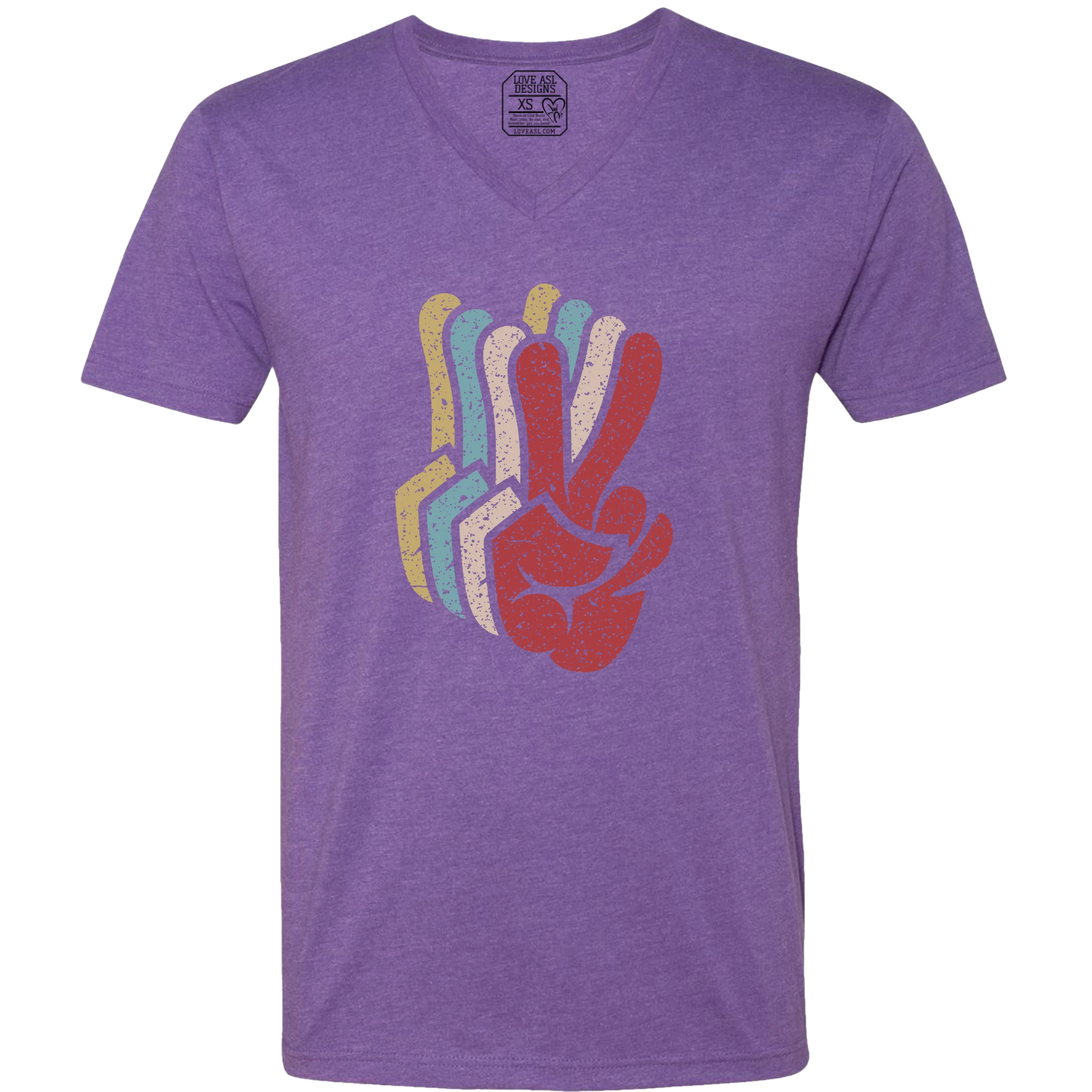 Peace SIgn Hands Layered V-Neck T-Shirt (MEN)
