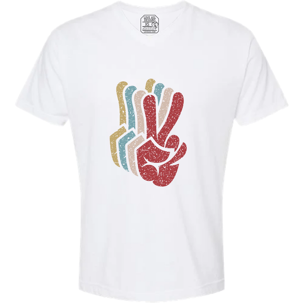 Peace SIgn Hands Layered V-Neck T-Shirt (MEN)