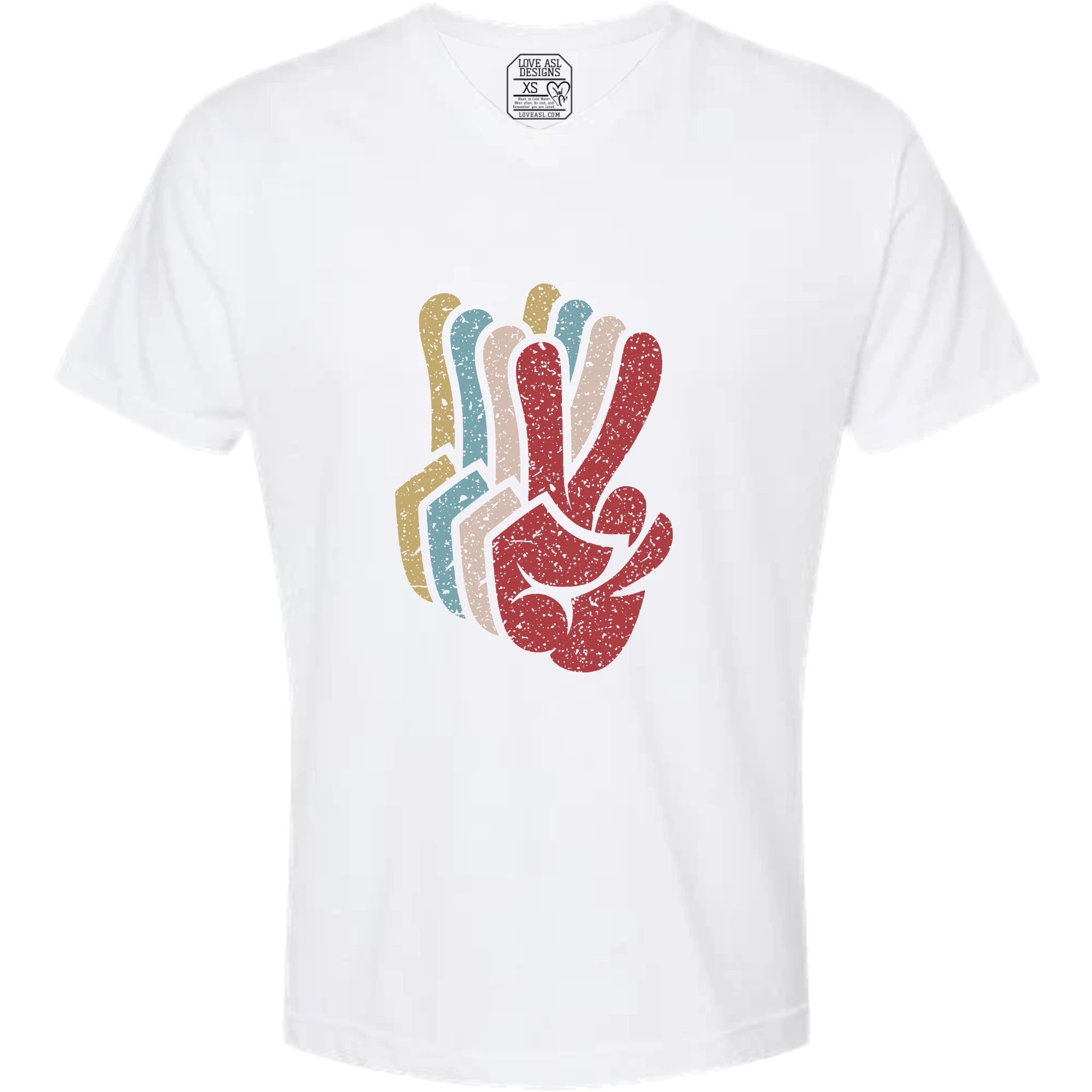 Peace SIgn Hands Layered V-Neck T-Shirt (MEN)