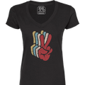 Peace SIgn Hands Layered V-Neck T-Shirt (WOMEN)