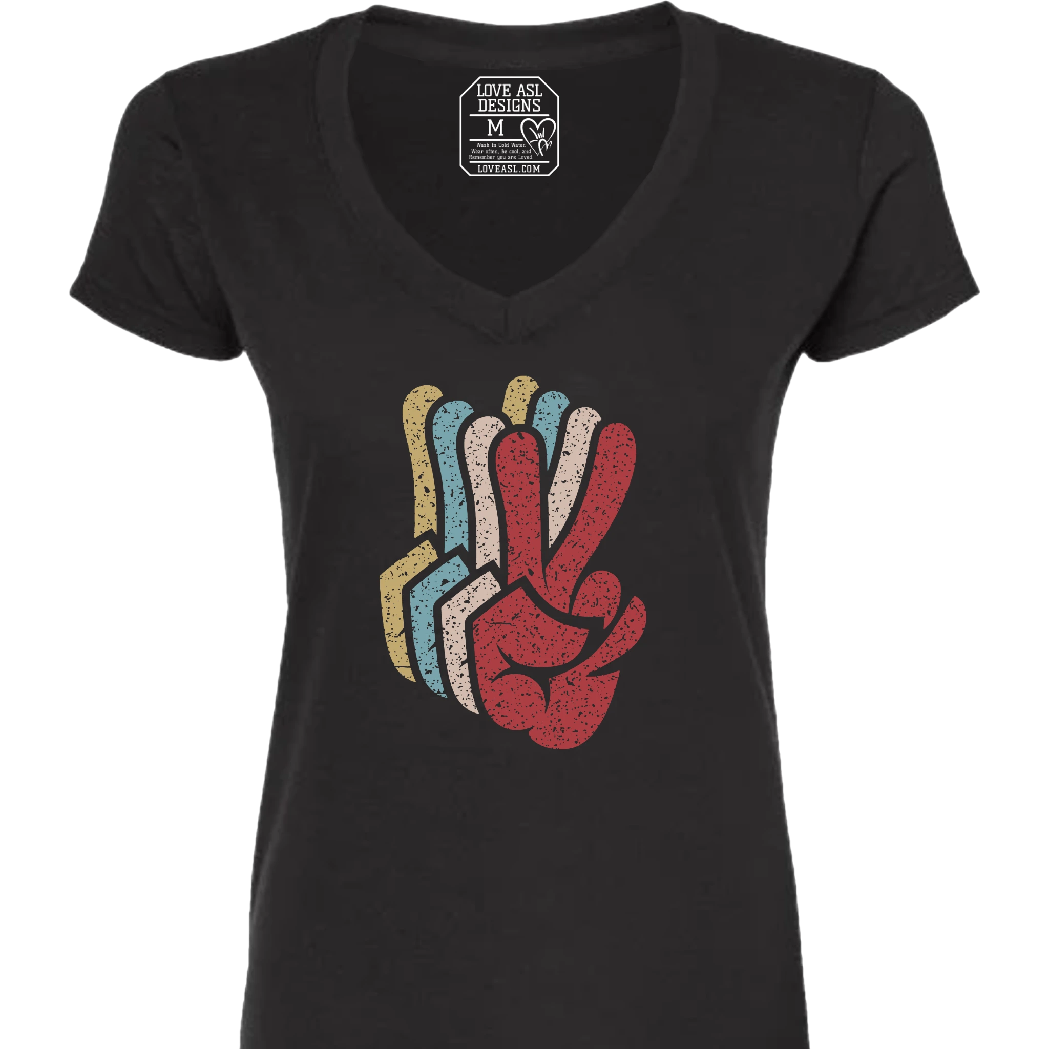 Peace SIgn Hands Layered V-Neck T-Shirt (WOMEN)