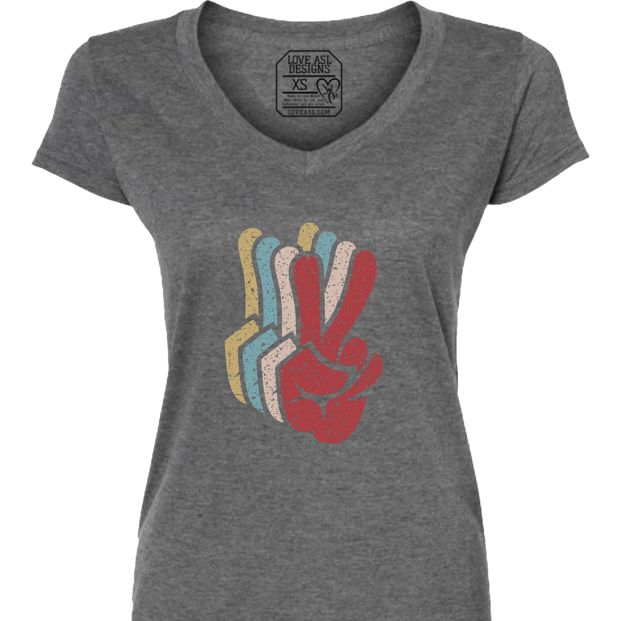 Peace SIgn Hands Layered V-Neck T-Shirt (WOMEN)