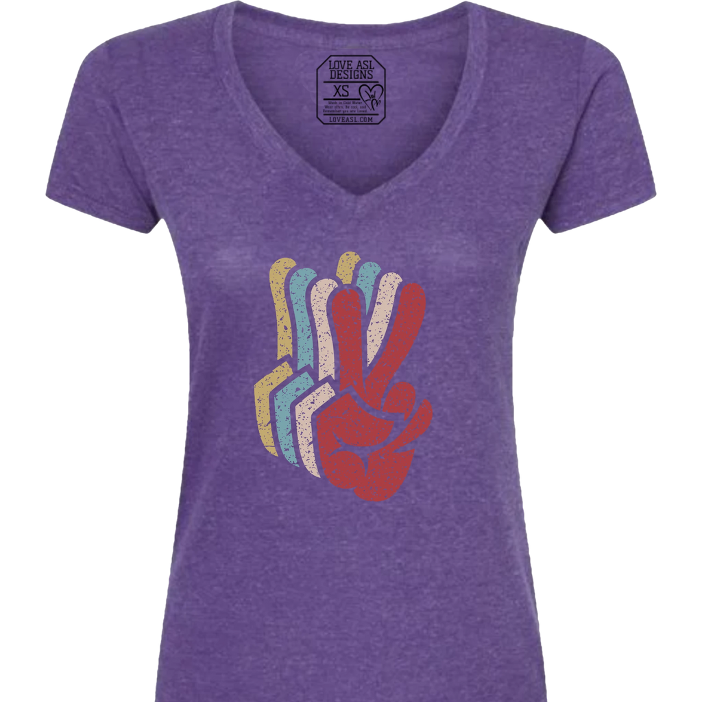 Peace SIgn Hands Layered V-Neck T-Shirt (WOMEN)