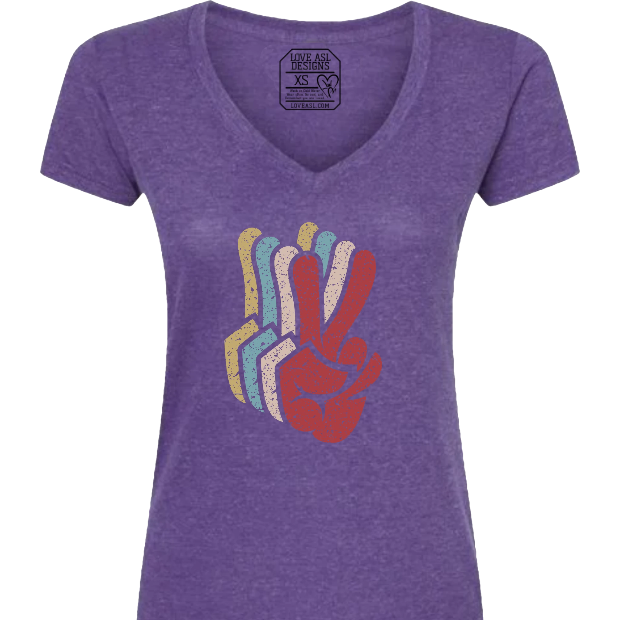 Peace SIgn Hands Layered V-Neck T-Shirt (WOMEN)