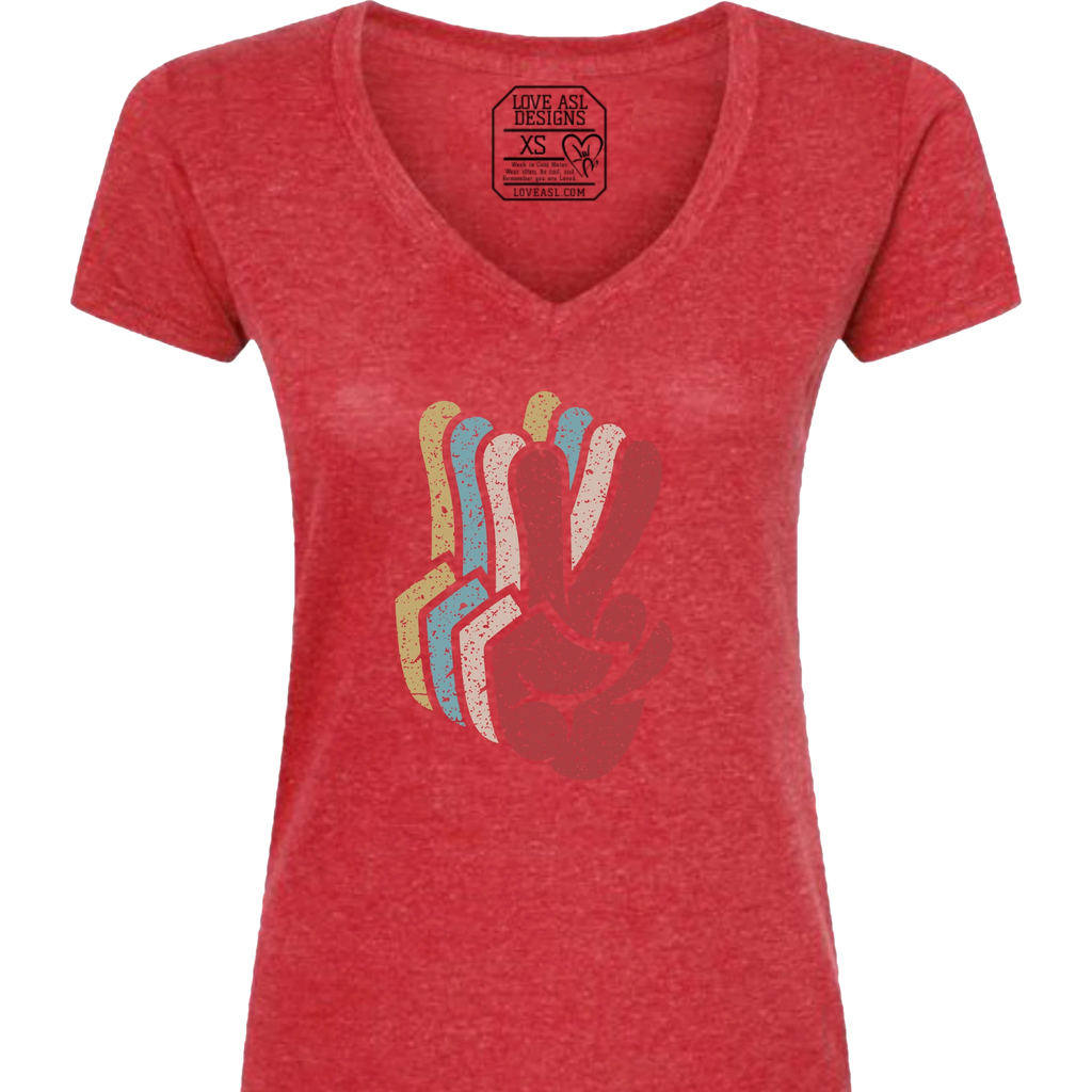 Peace SIgn Hands Layered V-Neck T-Shirt (WOMEN)