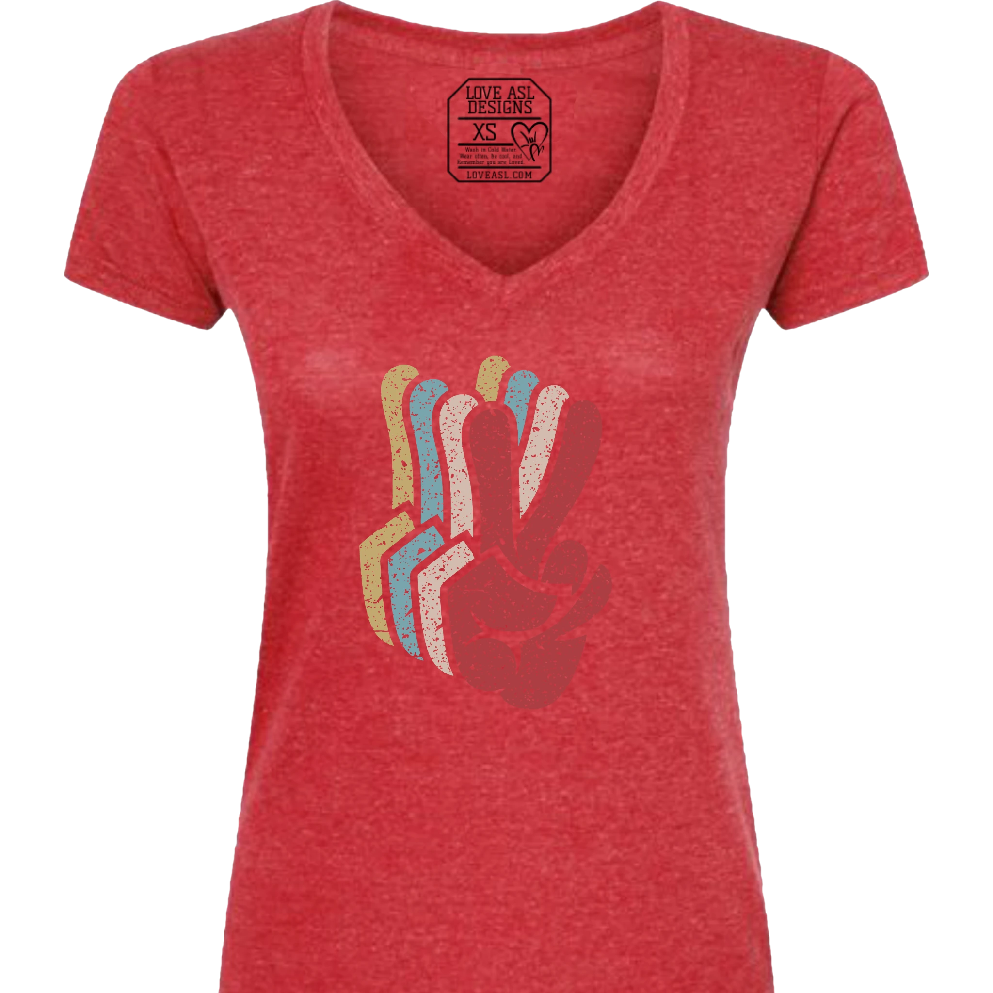 Peace SIgn Hands Layered V-Neck T-Shirt (WOMEN)