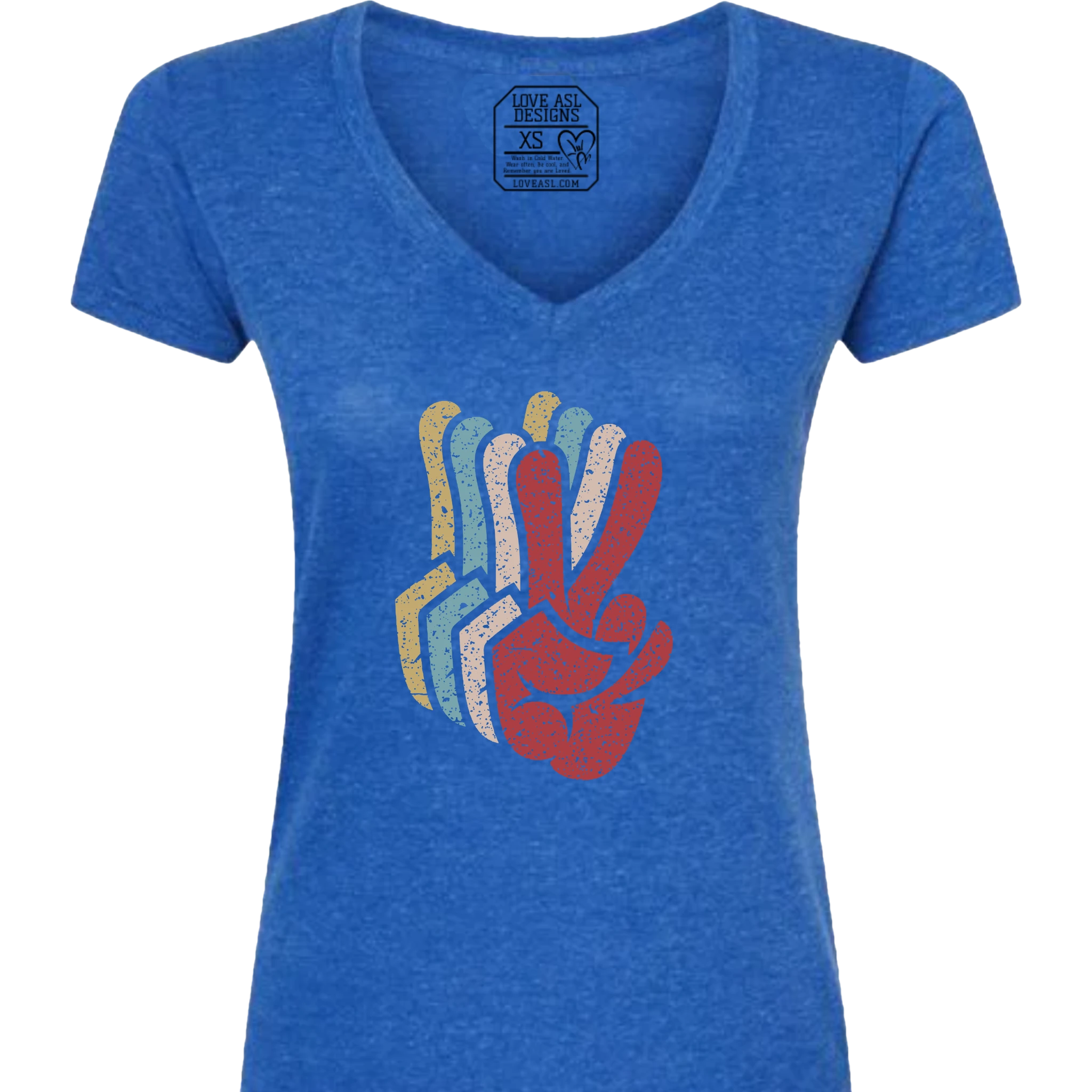 Peace SIgn Hands Layered V-Neck T-Shirt (WOMEN)