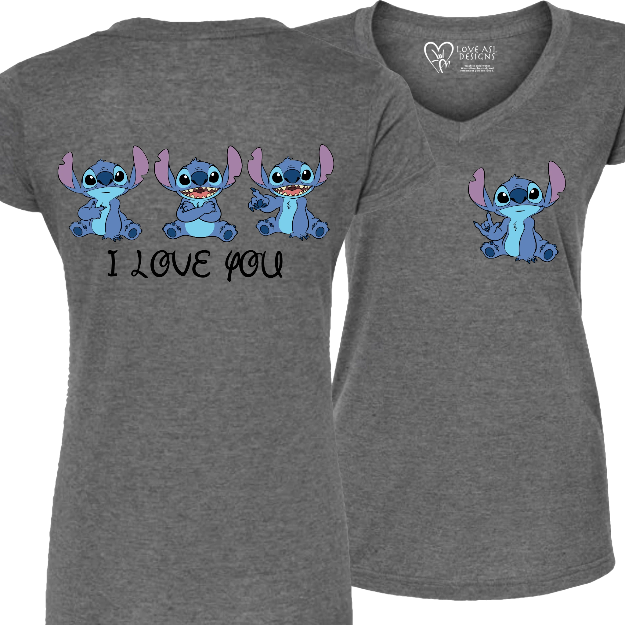 Stitch ILY I Love You V-Neck Shirt (WOMEN)