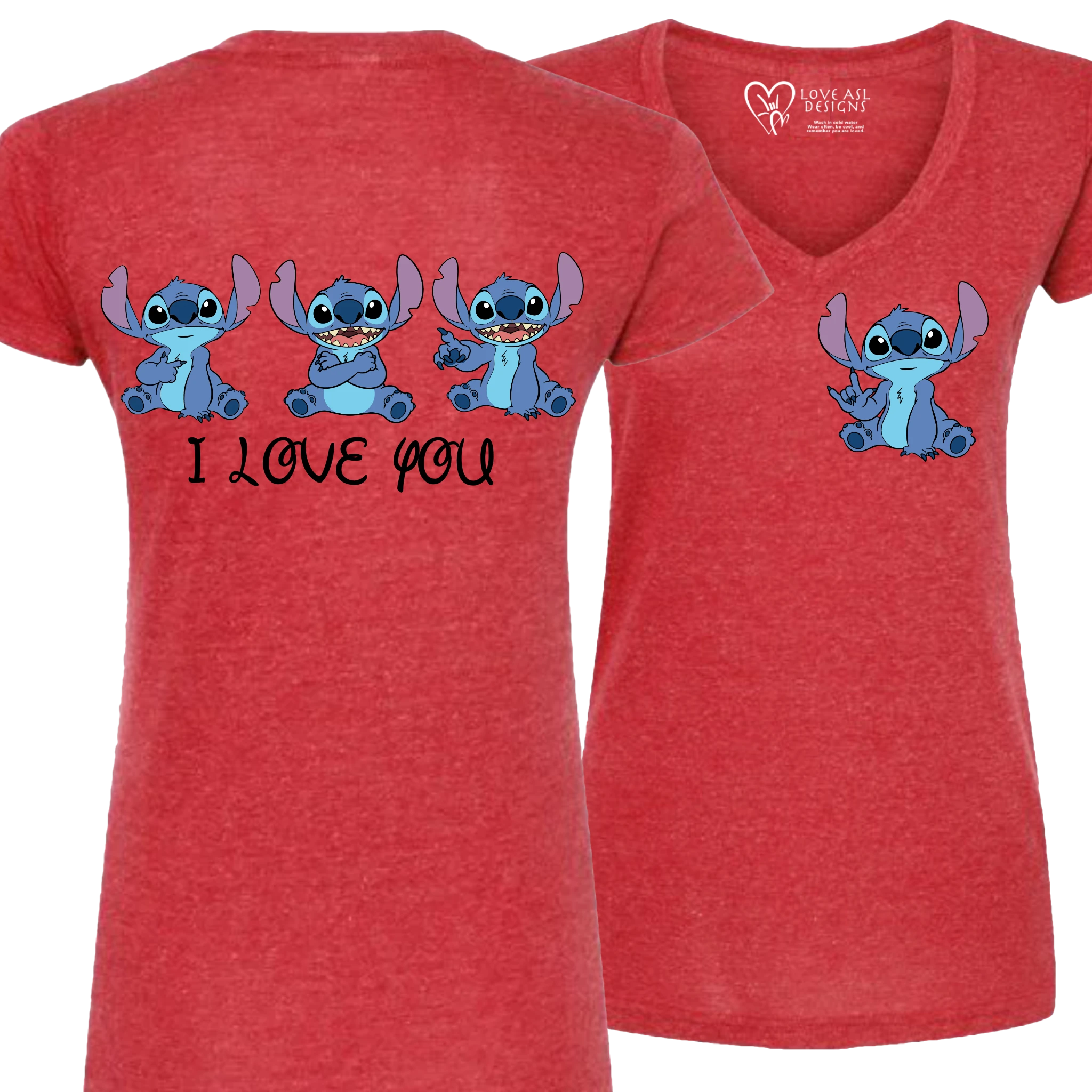 Stitch ILY I Love You V-Neck Shirt (WOMEN)