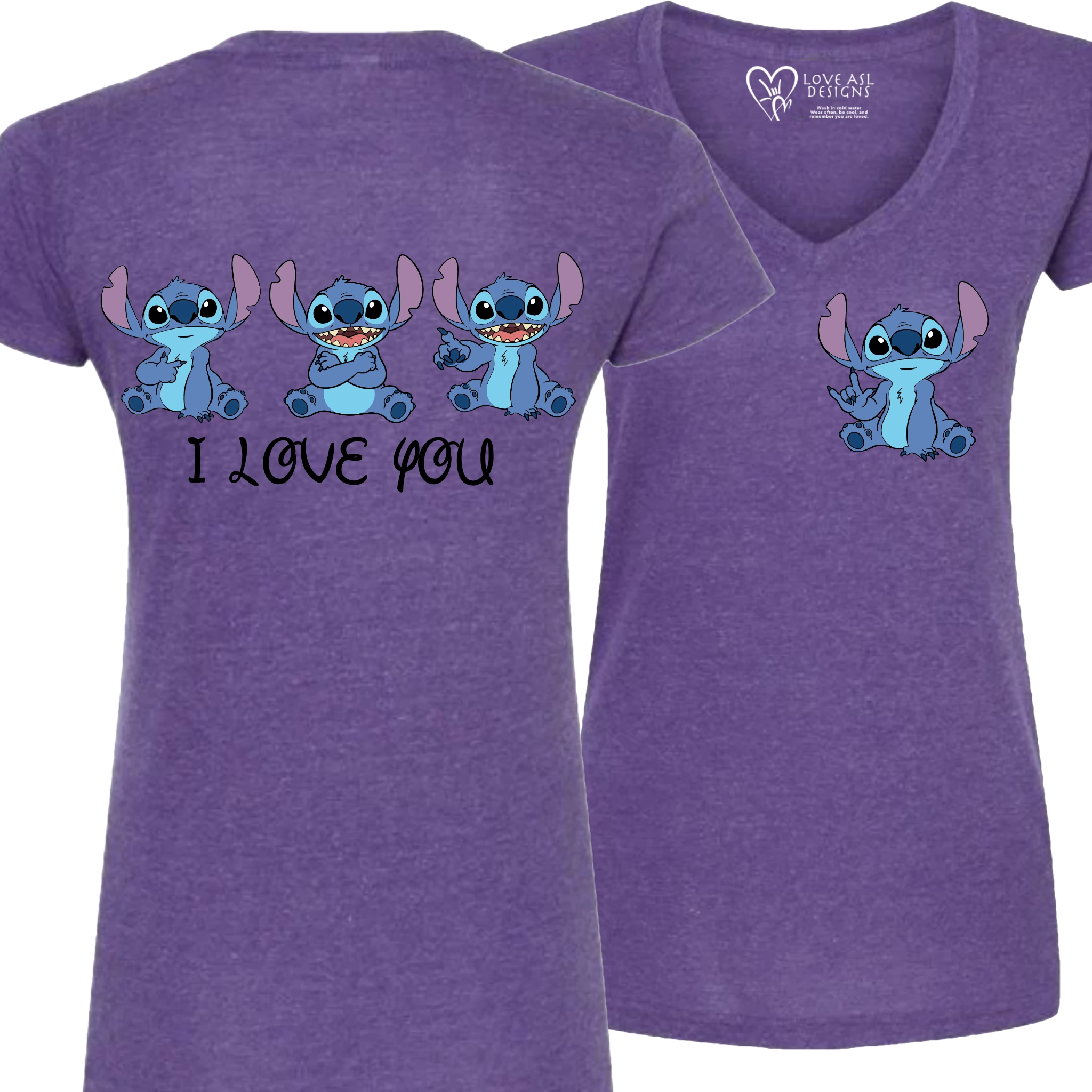 Stitch ILY I Love You V-Neck Shirt (WOMEN)